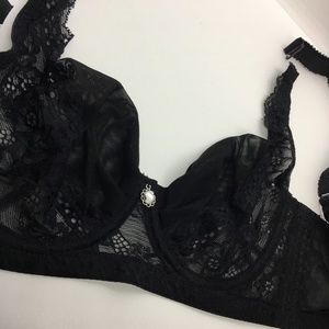 Retro Sheer Black Pinup Bra w Jewel~38~NEW
